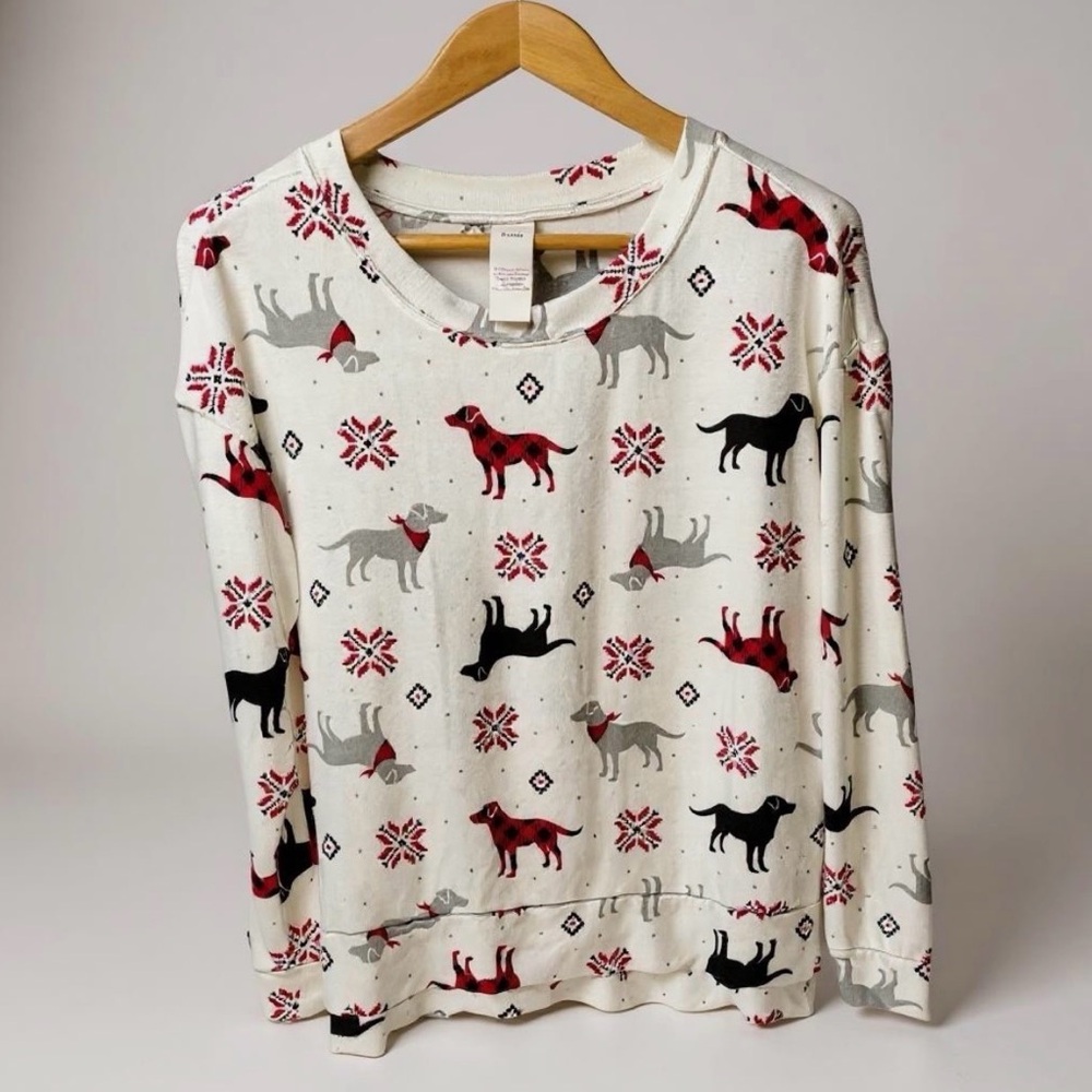Cozy Dog Print Pullover Sweater and Red Pajama Pants - Cream, Red, Black, Gray